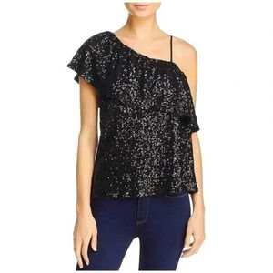 BB Dakota One Shoulder Clair Black Sequin Party Holiday Top Blouse Size Medium M